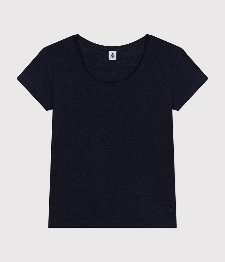 Tee-shirt Le Droit col rond en lin femme bleu