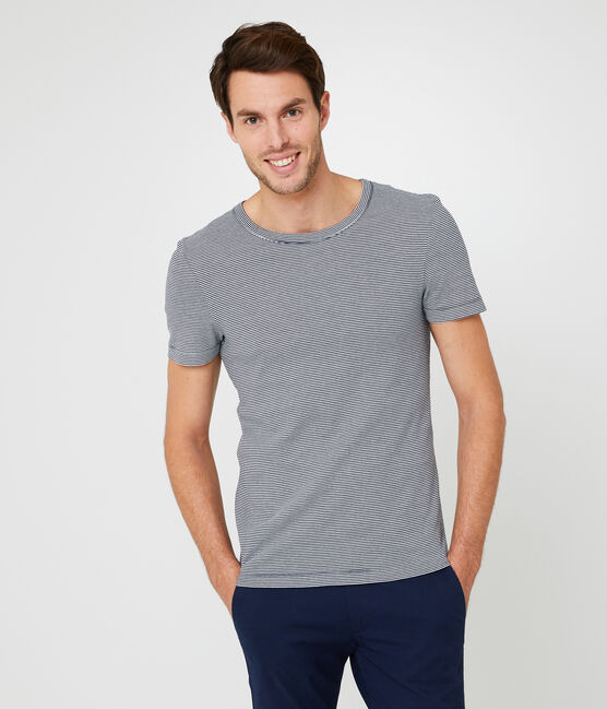 Tee shirt manches courtes col rond homme bleu SMOKING/blanc MARSHMALLOW