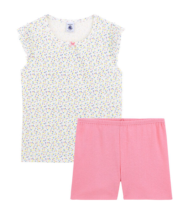 Pyjacourt petite fille en lin/coton blanc/multicouleur