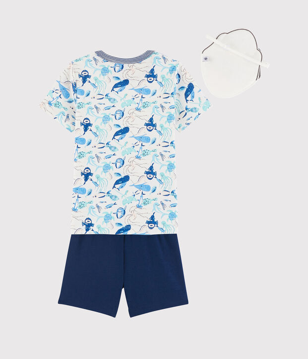 Pyjacourt d&eacute;guisement requin en coton enfant blanc/multicouleur