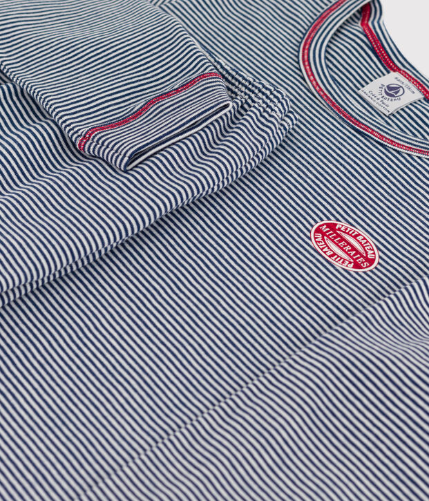 Pyjama milleraies en coton enfant bleu/blanc