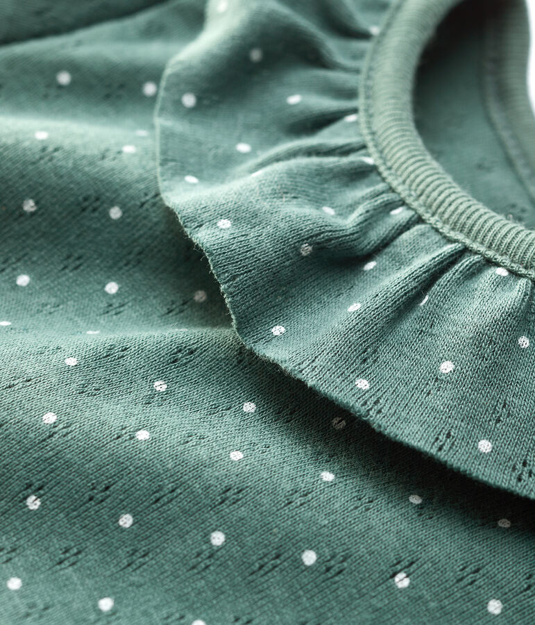 Blouse col collerette en coton b&eacute;b&eacute; fille vert VALLEE/blanc MARSHMALLOW