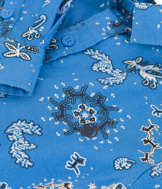 Chemise en popeline imprimée enfant garçon bleu BRASIER/blanc MULTICO