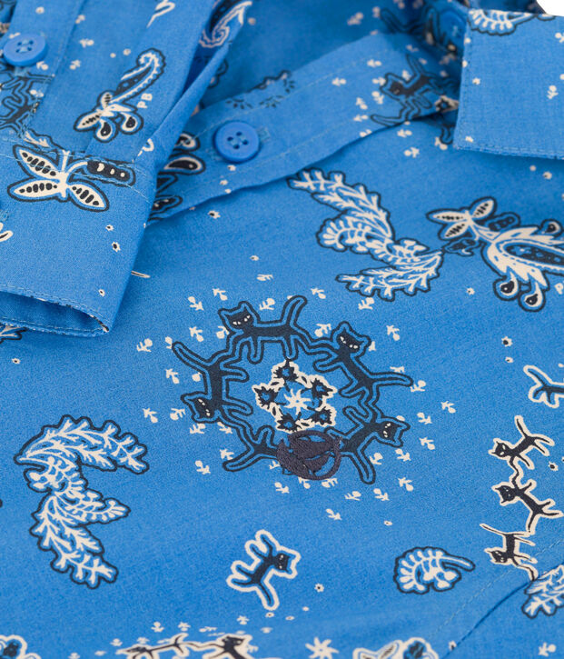 Chemise en popeline imprim&eacute;e enfant gar&ccedil;on bleu/multicouleur