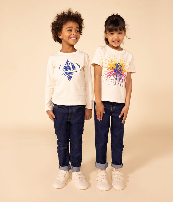 Tee-shirt manches longues en coton enfant fille / garçon blanc AVALANCHE/ MULTICO