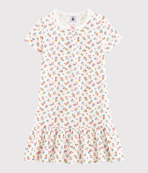 Chemise de nuit petite fille en c&ocirc;te blanc/multicouleur