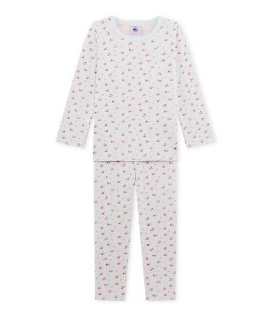 Pyjama fille imprimé petites fleurs bleu BOCAL/blanc MULTICO