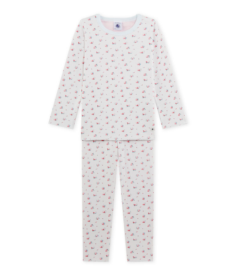 Pyjama fille imprim&eacute; petites fleurs bleu BOCAL/blanc MULTICO