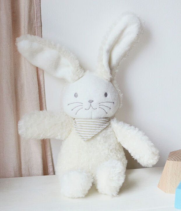 Doudou lapin musical b&eacute;b&eacute; en sherpa blanc