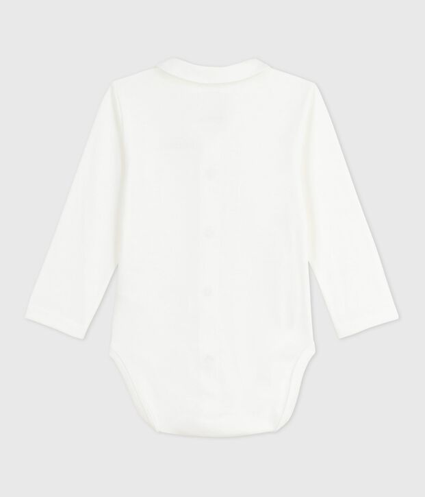 Body b&eacute;b&eacute; &agrave; col brod&eacute; et message en poitrine blanc/bleu