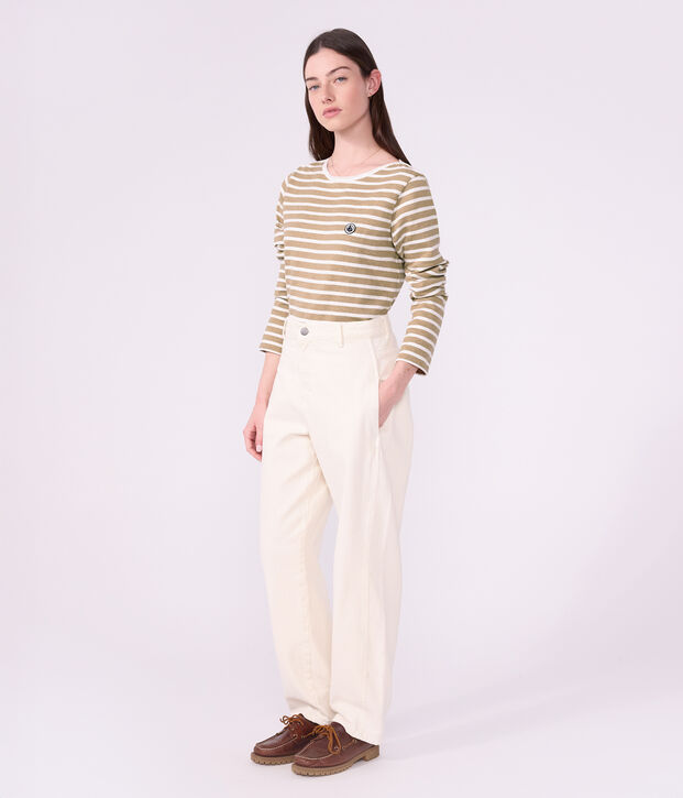 Marini&egrave;re femme en coton manches longues beige/blanc
