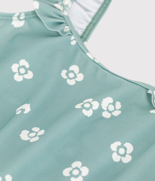 Maillot de bain une pi&egrave;ce enfant fleuri vert/blanc