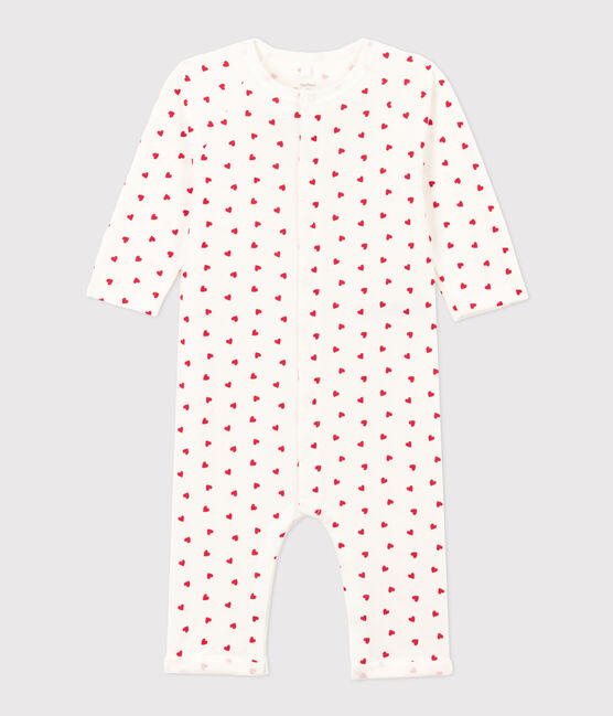 Combinaison longue petit cœur en molleton bébé blanc MARSHMALLOW/rouge PEPS