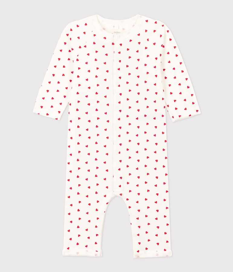 Combinaison longue petit c&oelig;ur en molleton b&eacute;b&eacute; blanc MARSHMALLOW/rouge PEPS