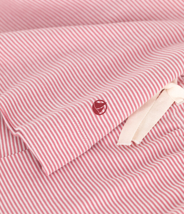 Pyjama short femme en coton &agrave; rayures rose/blanc