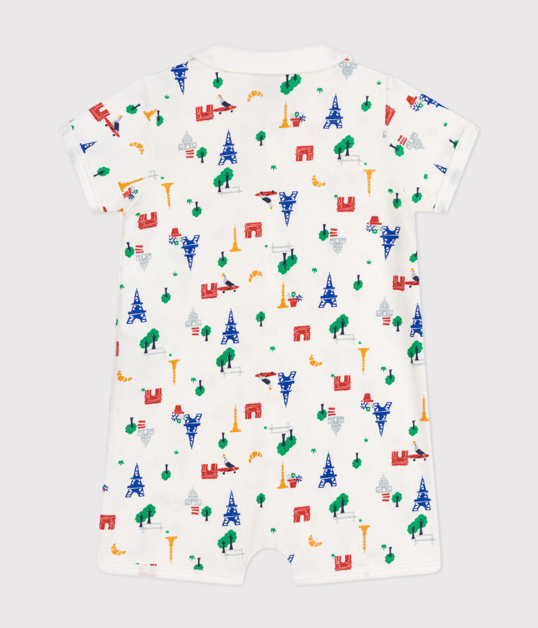Combinaison courte en coton b&eacute;b&eacute; blanc MARSHMALLOW/blanc MULTICO