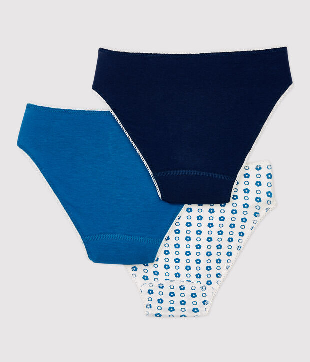 Lot de 3 culottes fleur graphique petite fille en coton biologique et &eacute;lasthanne multicouleur