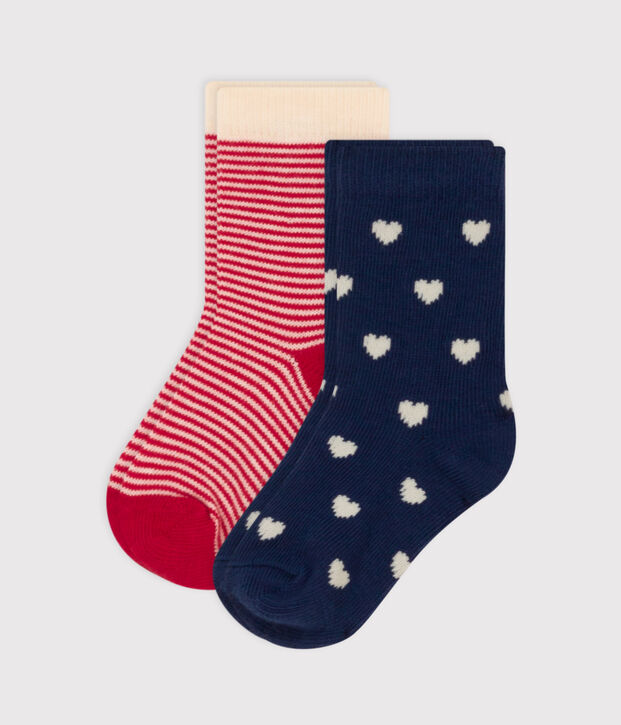 Lot de 2 paires de chaussettes c&oelig;urs en jersey de coton b&eacute;b&eacute; multicouleur