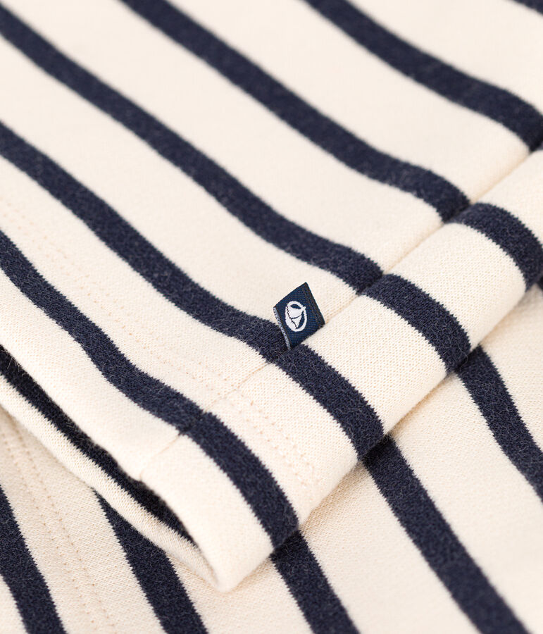 Robe manches longues en molleton gratt&eacute; enfant fille &eacute;cru/bleu