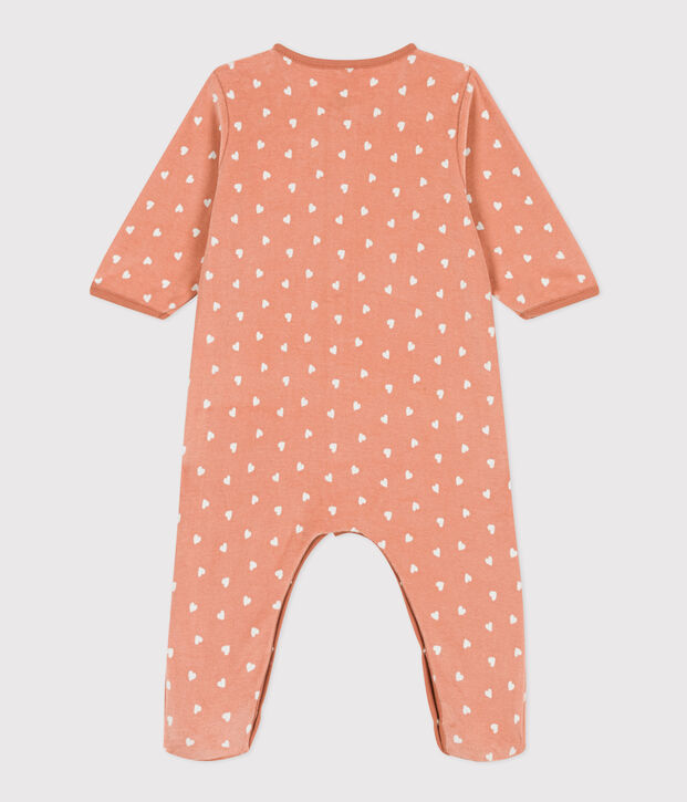 Pyjama b&eacute;b&eacute; imprim&eacute; en velours rose/blanc