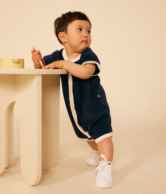 Combinaison courte en bouclette éponge bébé bleu SMOKING