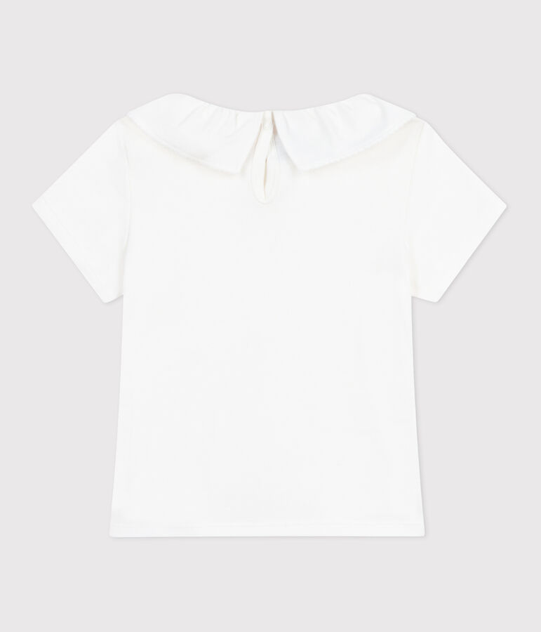Teeshirt enfant en coton manches courtes &agrave; col uni blanc MARSHMALLOW