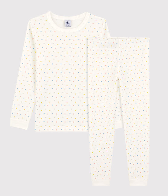 Pyjama étoiles multicolores en coton enfant blanc MARSHMALLOW/blanc MULTICO