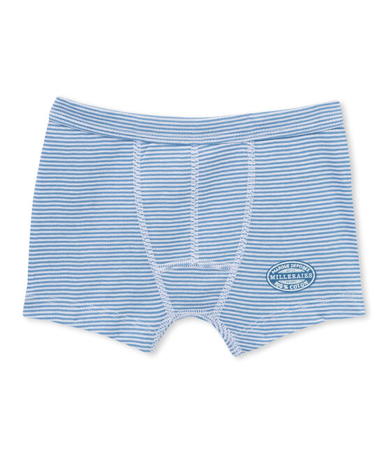 Boxer garçon rayé milleraies bleu ALASKA/blanc ECUME