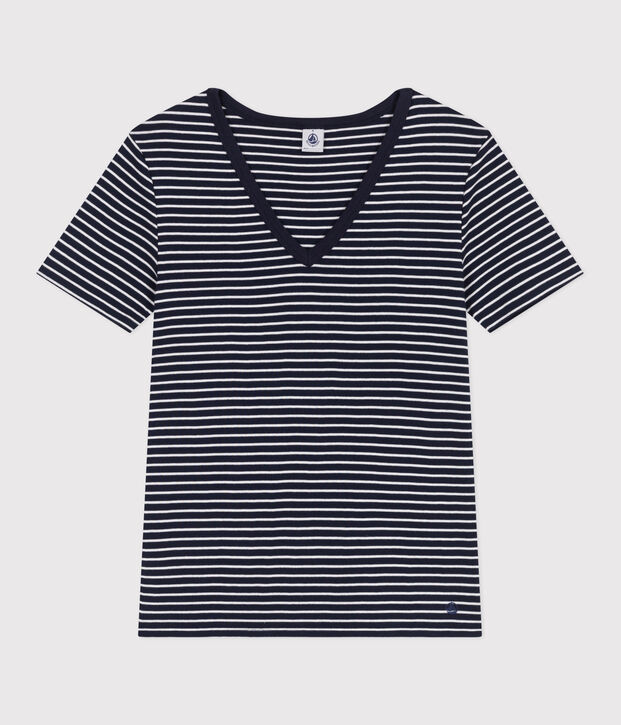 Tee-shirt Femme l'Iconique en coton ray&eacute; bleu/blanc