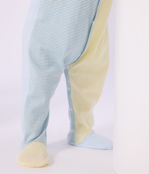 Pyjama b&eacute;b&eacute; en coton imprim&eacute; &agrave; rayures vert/blanc