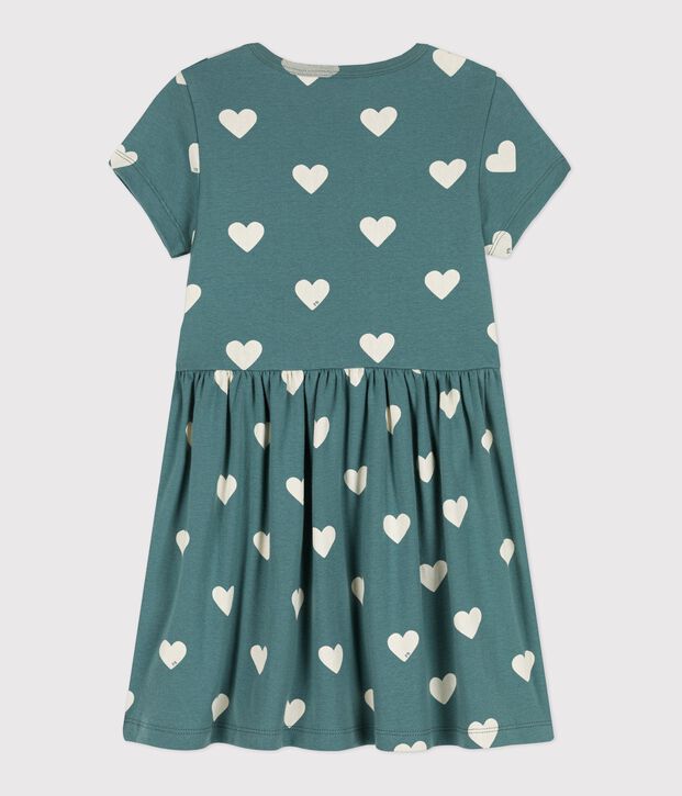 Robe manches courtes en coton bio enfant fille vert/&eacute;cru