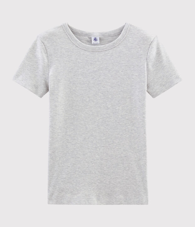 T-shirt col rond iconique en coton Femme gris chin&eacute; clair