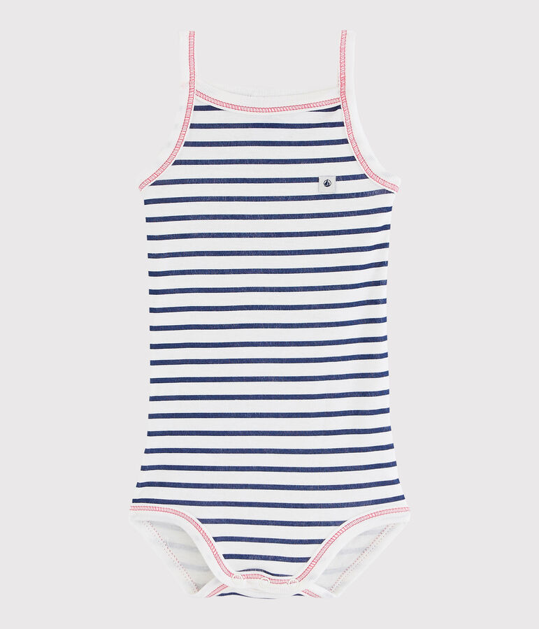 Body &agrave; bretelles b&eacute;b&eacute; fille blanc MARSHMALLOW/bleu MEDIEVAL