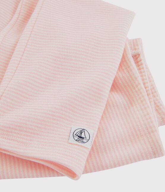 Legging laine et coton milleraies petite fille rose CHARME/blanc MARSHMALLOW