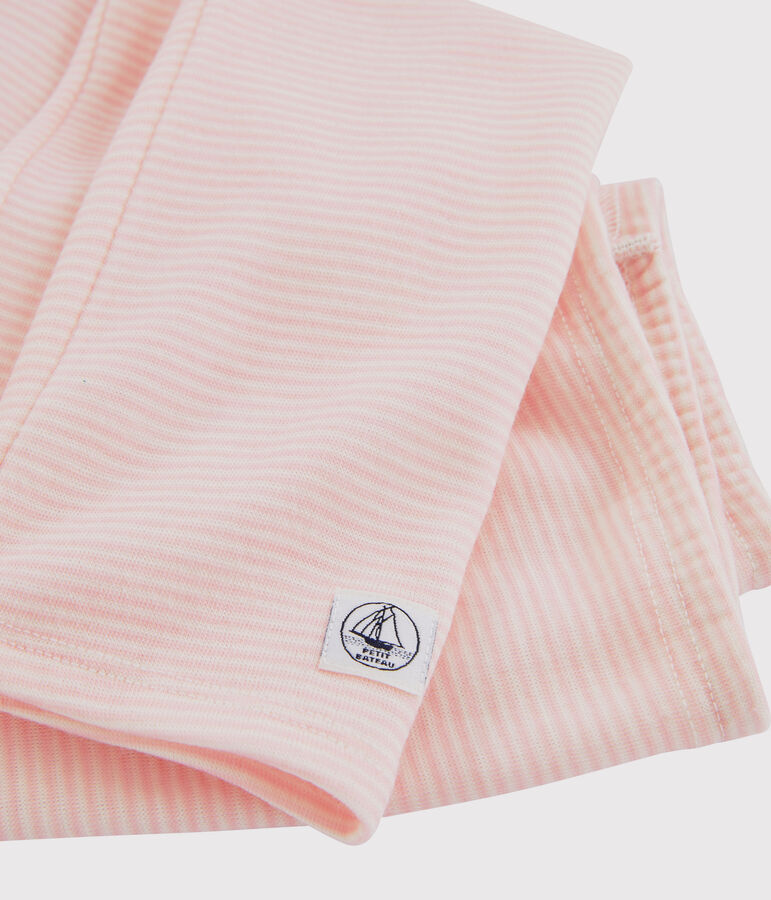 Legging laine et coton milleraies petite fille rose/blanc