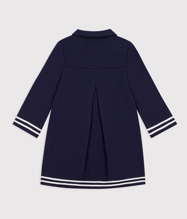 Robe enfant manches longue en coton uni bleu marine