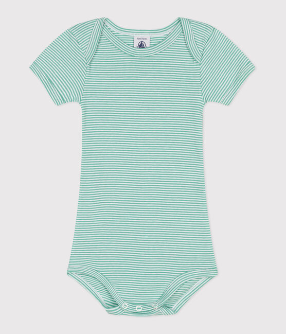 Body manches courtes en coton imprimé bébé vert ALOEVERA/blanc MARSHMALLOW