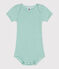 Body manches courtes en coton imprimé bébé vert ALOEVERA/blanc MARSHMALLOW