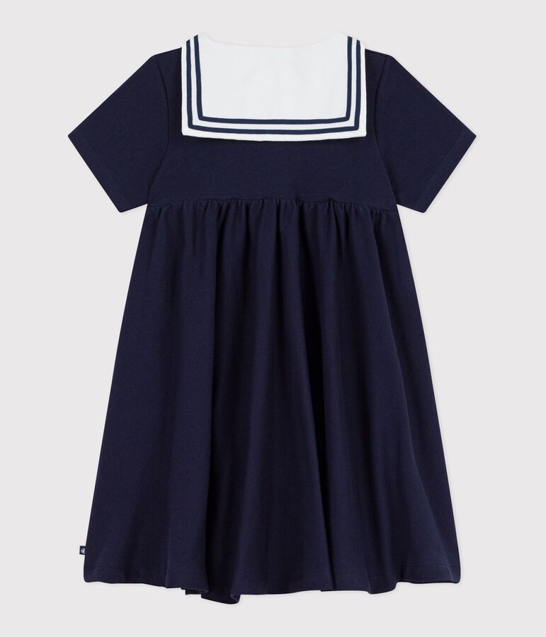 Robe enfant en coton manches courtes unie bleu SMOKING