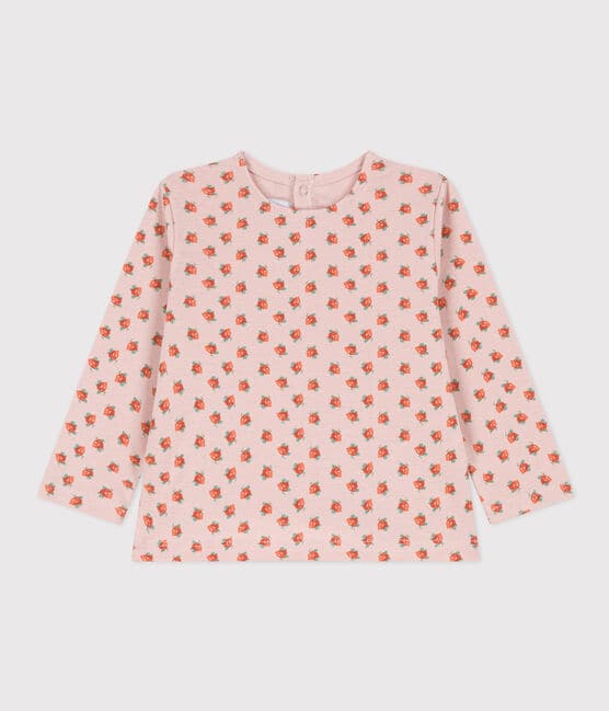 Tee-shirt manches longues en coton bébé rose SALINE/blanc MULTICO