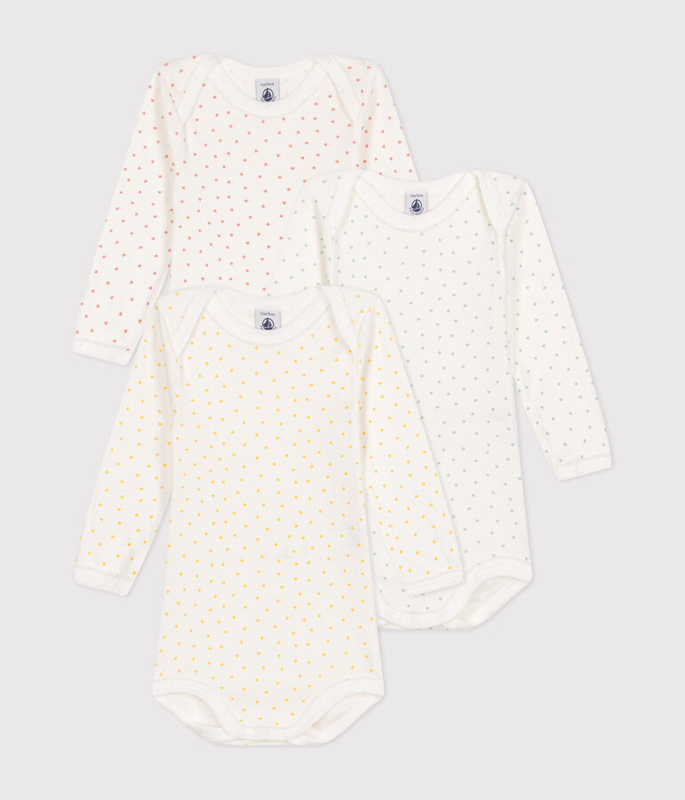 Lot de 3 bodies manches longues coeurs b&eacute;b&eacute; en coton variante 1