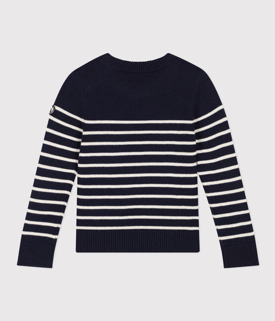 Pull laine et coton enfant fille / garçon bleu SMOKING/blanc MARSHMALLOW