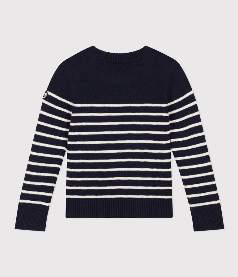 Pull laine et coton enfant fille / gar&ccedil;on bleu SMOKING/blanc MARSHMALLOW