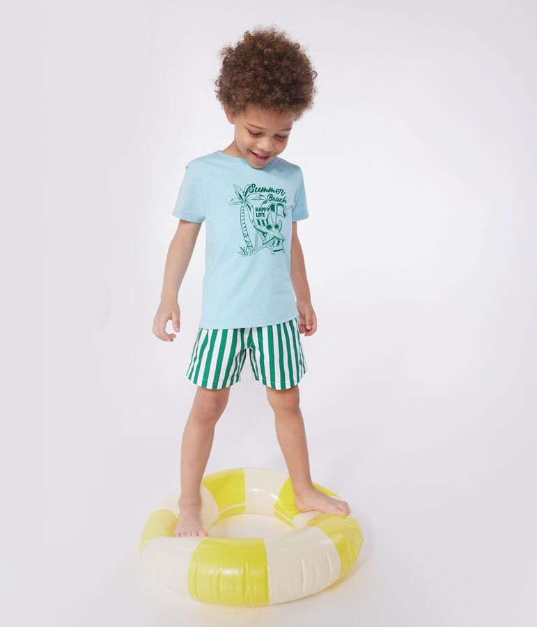 Teeshirt enfant en coton manches courtes imprim&eacute; bleu AQUATIC