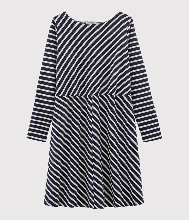 Robe manches longues femme bleu/blanc