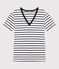 Tee-shirt L'ICONIQUE col V en coton Femme blanc MARSHMALLOW/bleu SMOKING