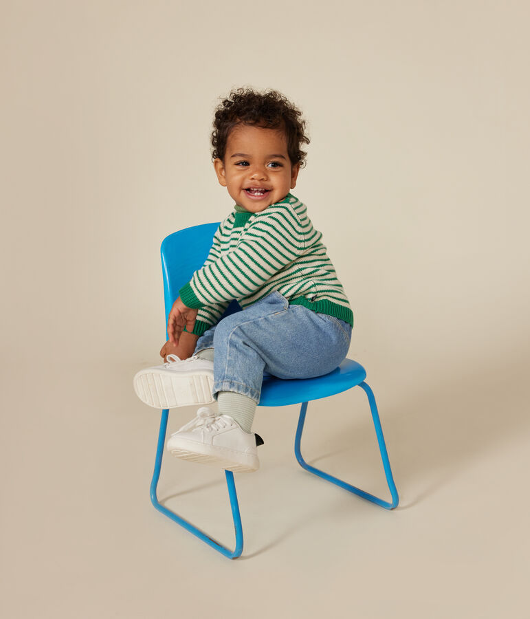 Pull en tricot de laine et coton b&eacute;b&eacute; vert JARDIN/ AVALANCHE