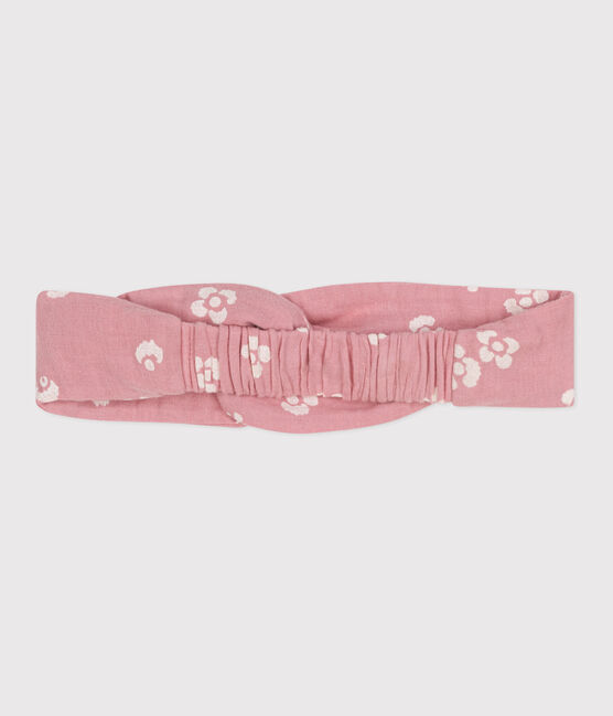 Bandeau bébé en gaze de coton imprimé fleurs rose CHARME/blanc MARSHMALLOW