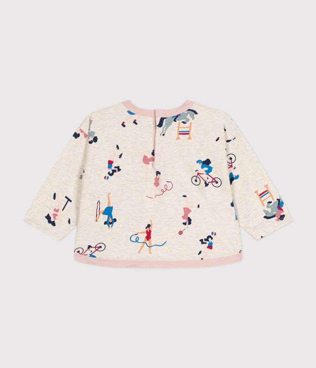 Tee-shirt manches longues en jersey fin b&eacute;b&eacute; beige/multicouleur