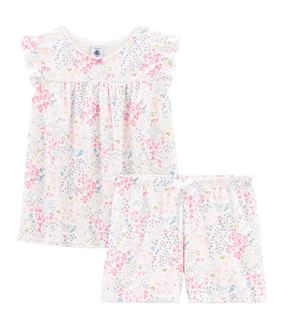Pyjacourt petite fille en côte blanc MARSHMALLOW/blanc MULTICO